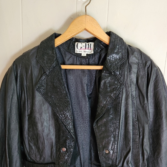 Leather Jacket vintage 80s 90s crop cropped big wide shoulders tapered black S - Picture 3 of 14